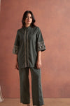 Olive Green Embroidery Co - Ord Set With Pants - Navvi.in