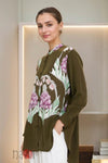 Olive Green Floral Print Button - Down Shirt - Navvi.in