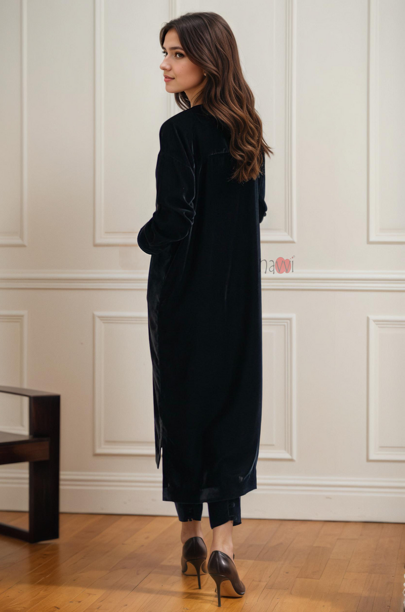 Black Ice Velvet Kurta Set Winter wear