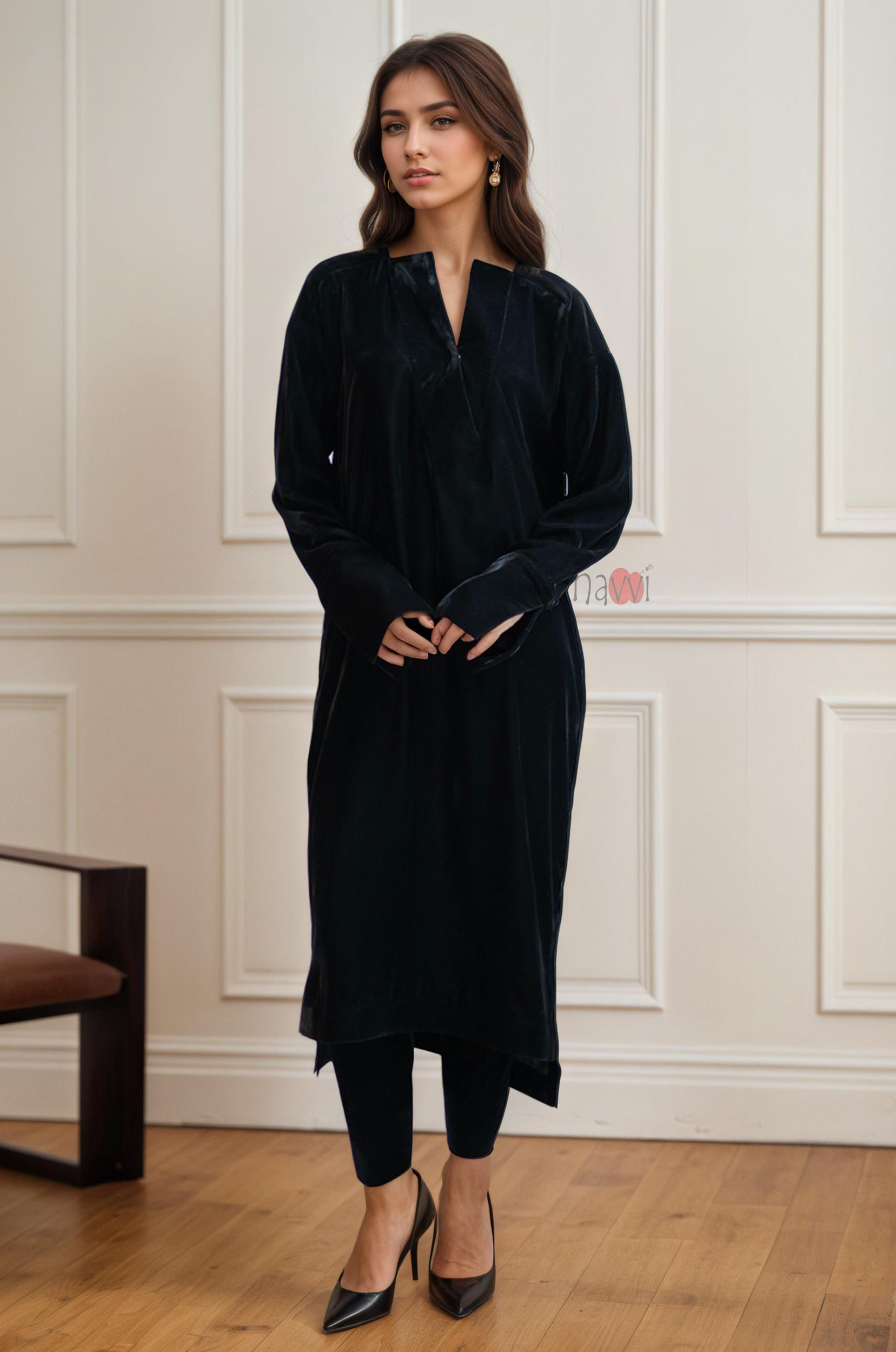 Black Ice Velvet Kurta Set Winter wear
