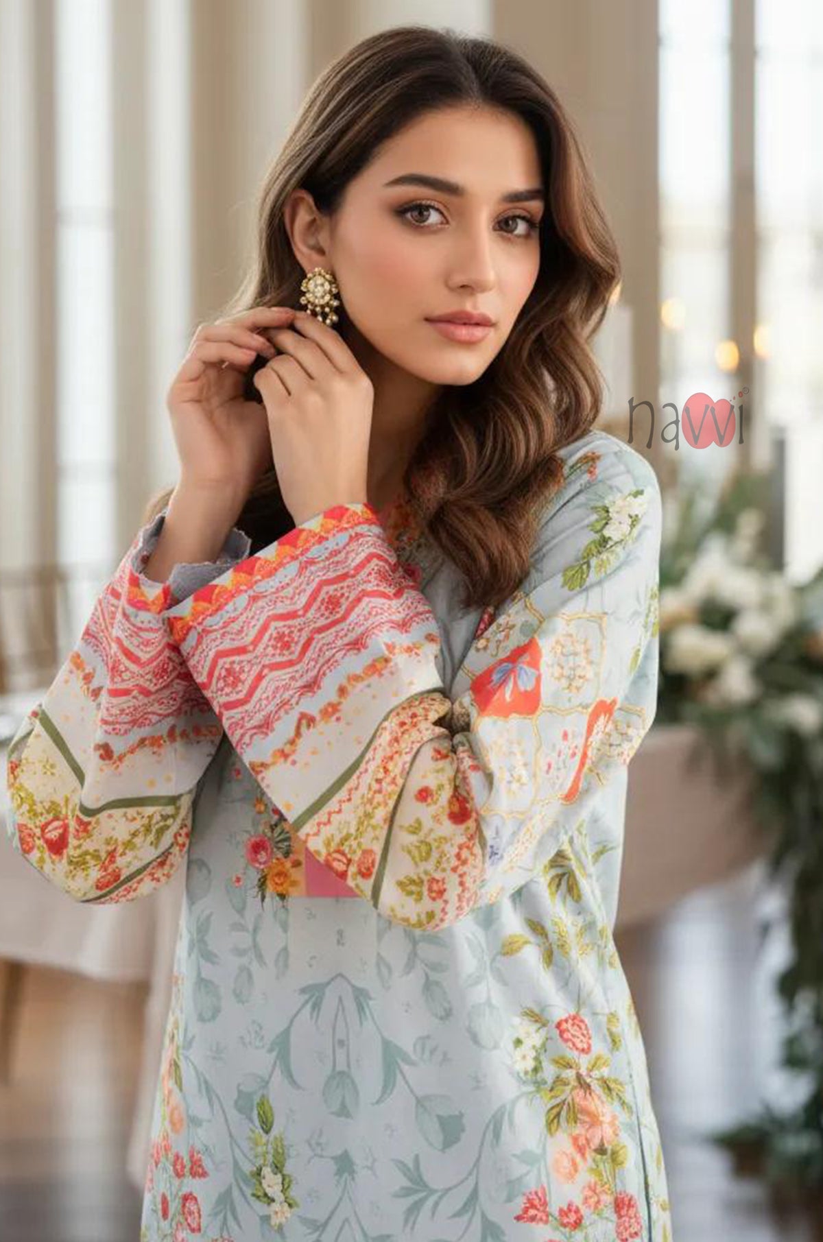 Pastel Floral Printed Kaftan Dress