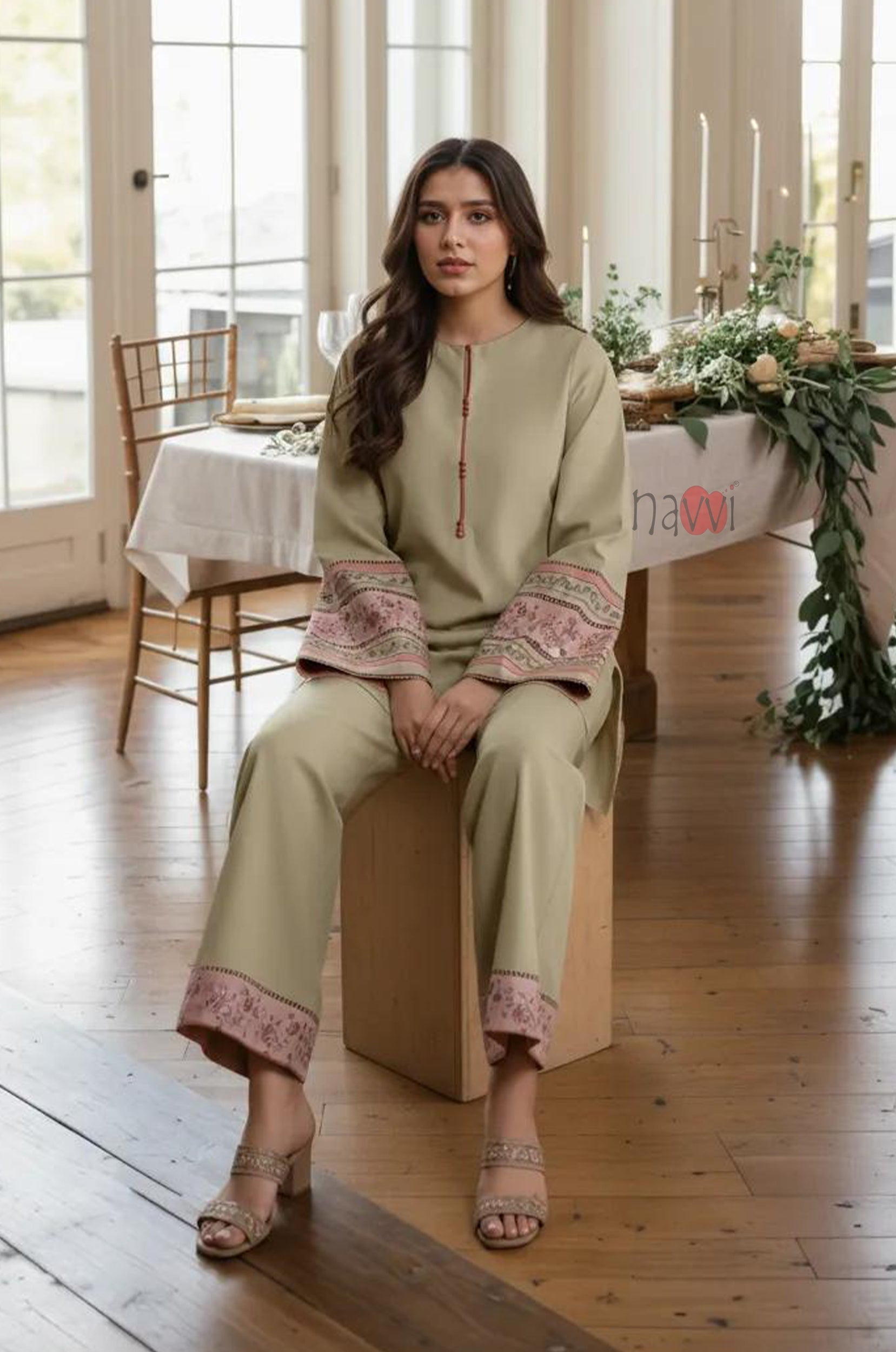 Graceful Kurta Set with Floral Border