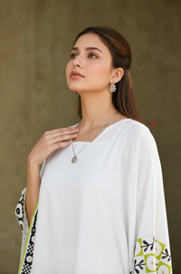 Ivory Printed Kaftan Top with Wide-Leg Pants – Modern Chic Co-Ord Set