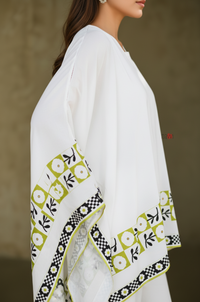 Ivory Printed Kaftan Top with Wide-Leg Pants – Modern Chic Co-Ord Set