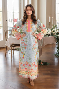 Pastel Floral Printed Kaftan Dress