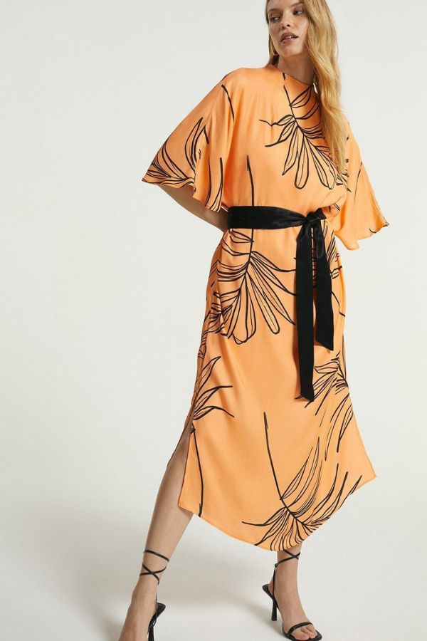Orange Kaftan with Chiffon Belt - Navvi.in