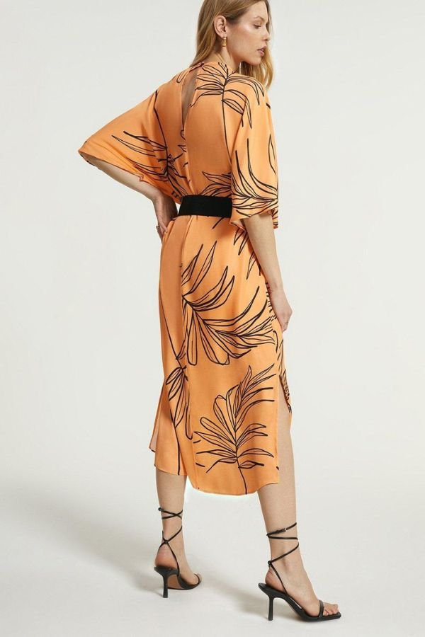 Orange Kaftan with Chiffon Belt - Navvi.in