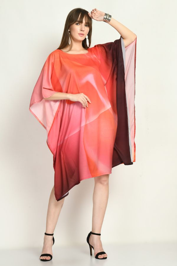 Orange Printed Kaftan Dress - Navvi.in