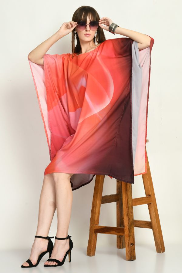 Orange Printed Kaftan Dress - Navvi.in