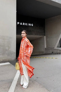 Orange Side Slits Shirt - Navvi.in