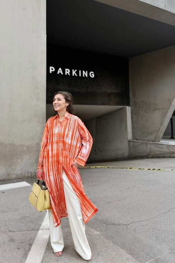 Orange Side Slits Shirt - Navvi.in