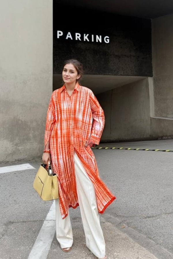 Orange Side Slits Shirt - Navvi.in