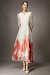 Organza Silk Ombre Printed Dress, Coral Red - Navvi.in