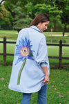 Oversized Striped Shirt with Blue Lotus Print - Navvi.in