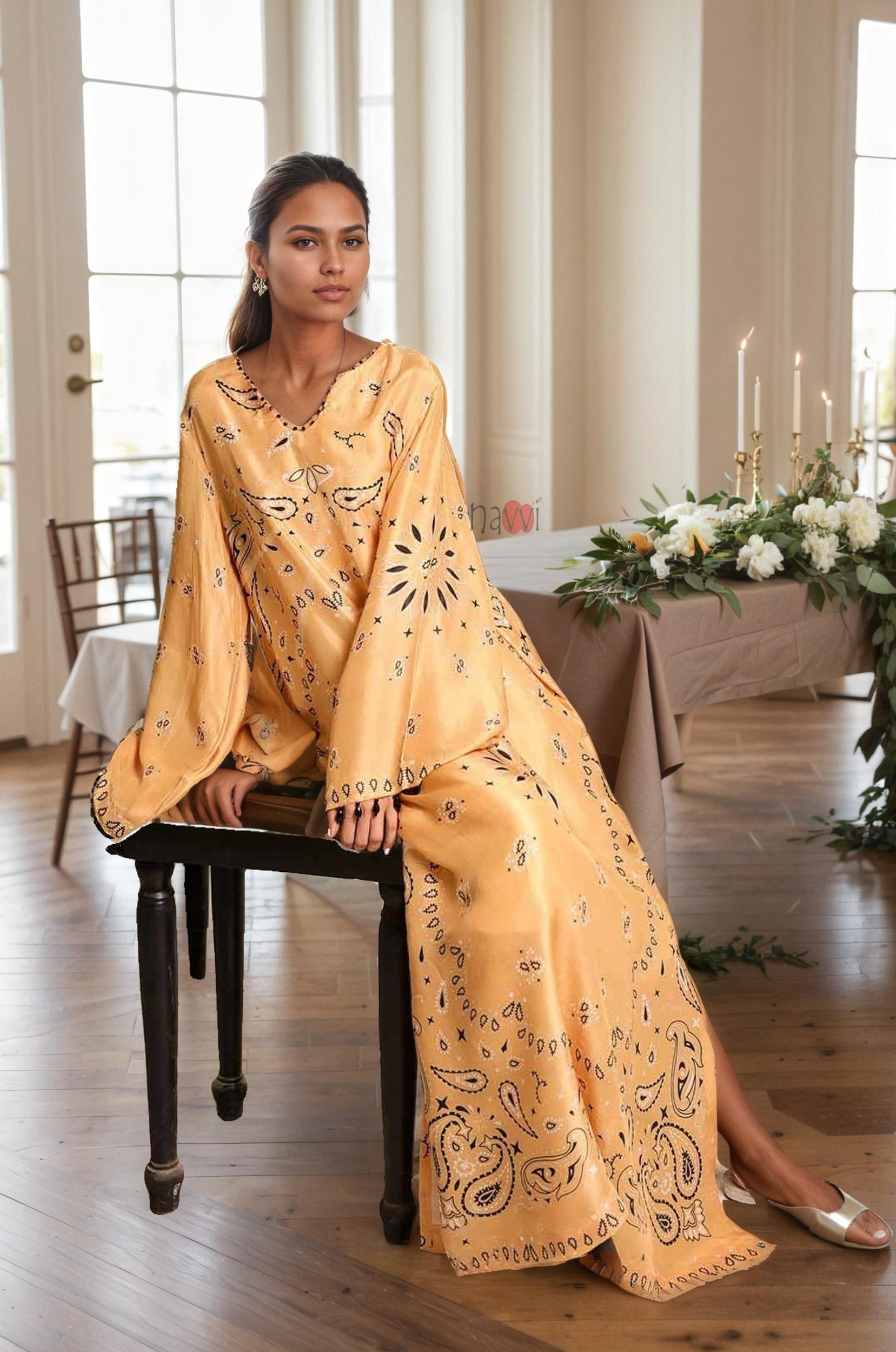 Glacier Blue Women’s Printed Kaftan Maxi Dress