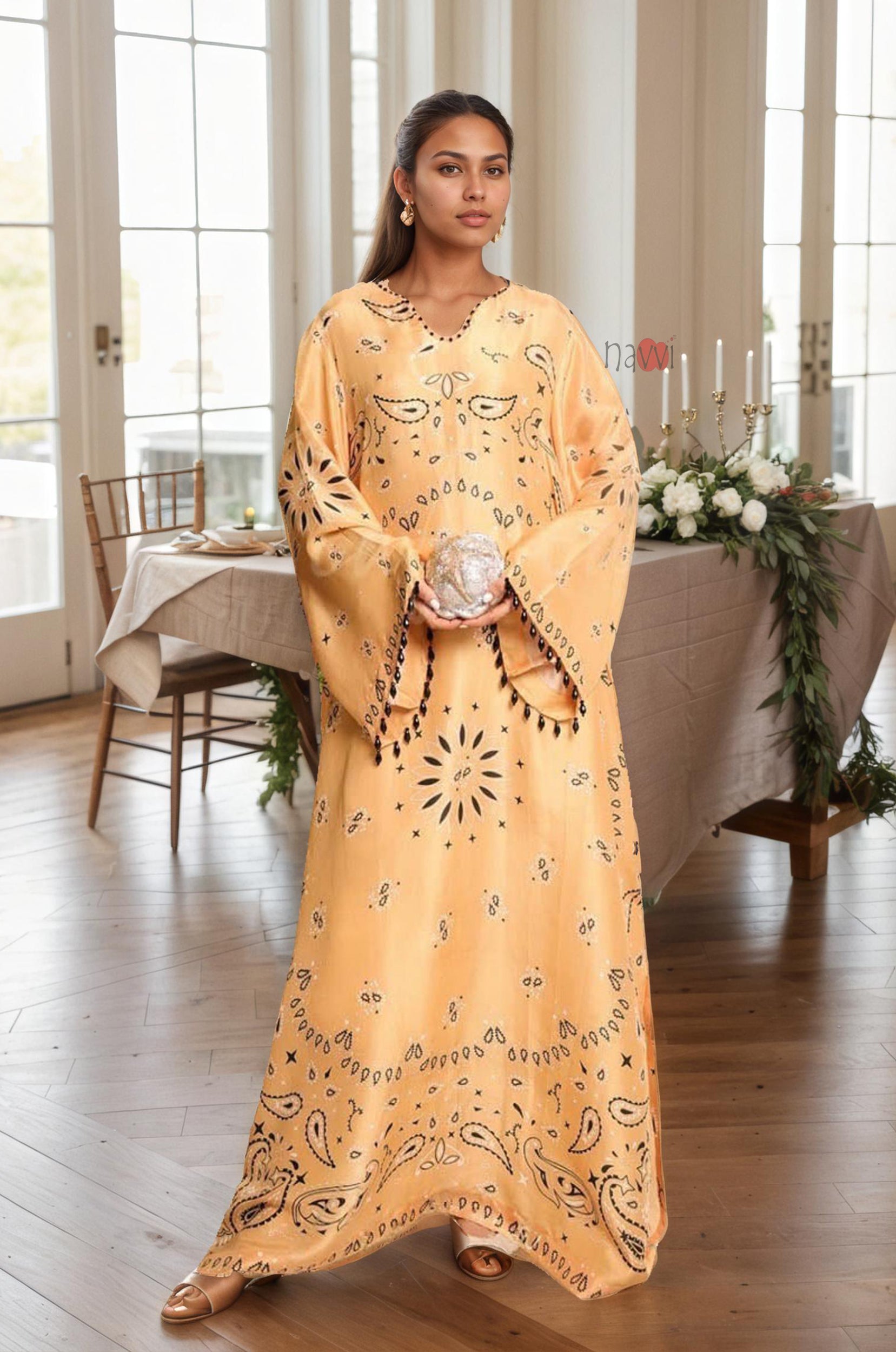 Glacier Blue Women’s Printed Kaftan Maxi Dress