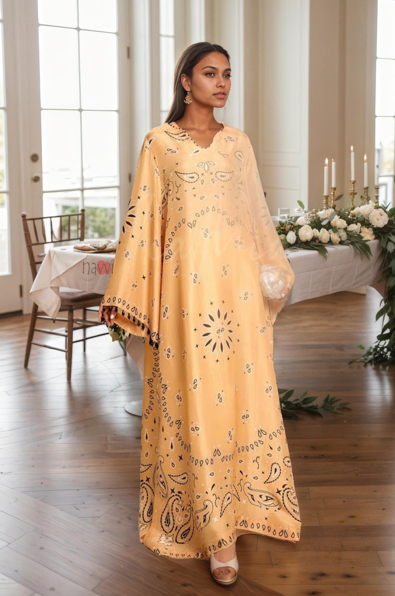 Glacier Blue Women’s Printed Kaftan Maxi Dress