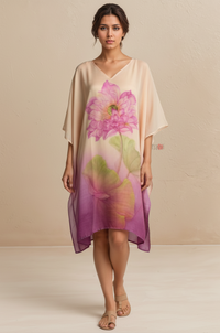 Soft Pink Watercolor Floral Kaftan Dress