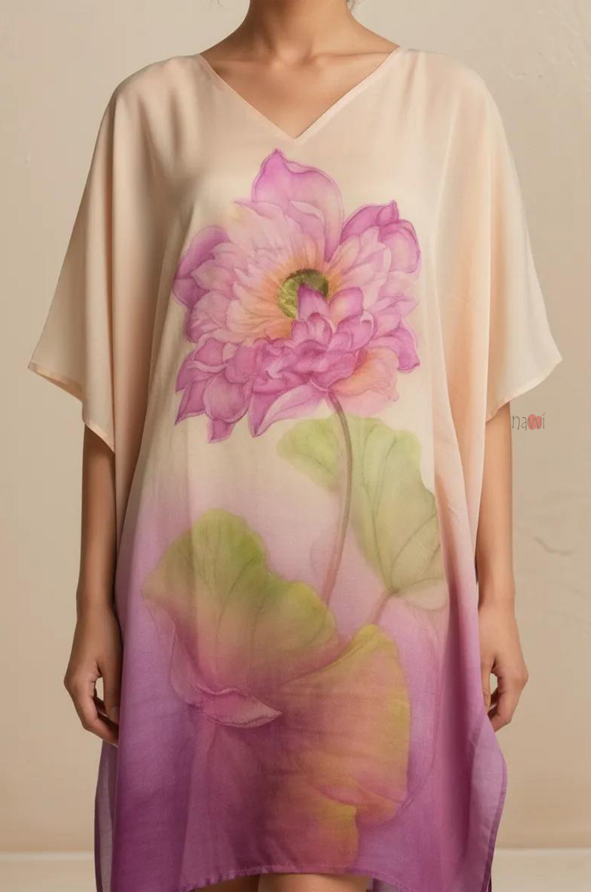 Soft Pink Watercolor Floral Kaftan Dress