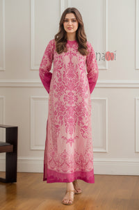 Rosewood Damask Long Dress With Statement Sleeves