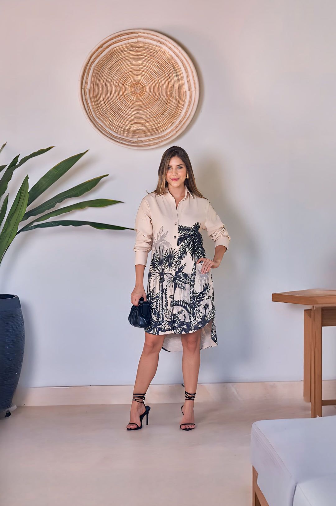 Palm Tree Printed Short Dress - Navvi.in