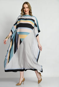Patterned Silk Kaftan Dress - Navvi.in
