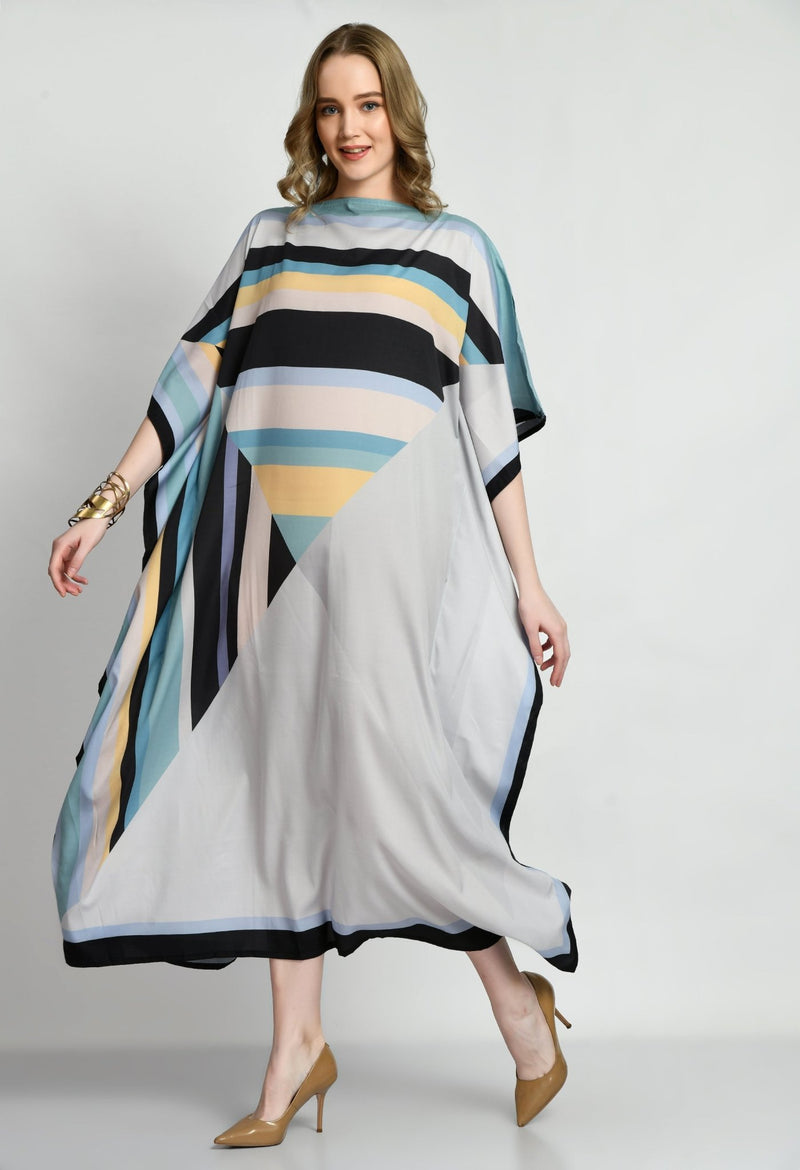Patterned Silk Kaftan Dress - Navvi.in