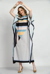 Patterned Silk Kaftan Dress - Navvi.in