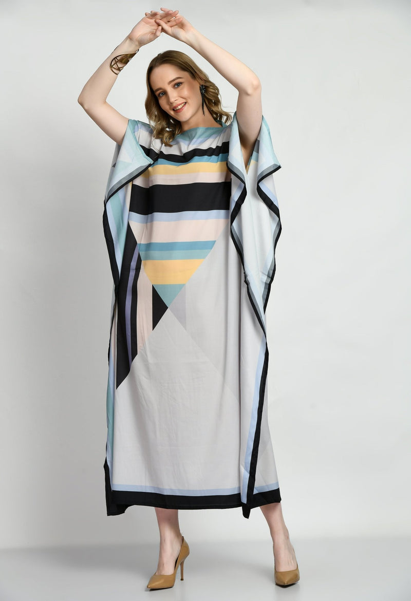 Patterned Silk Kaftan Dress - Navvi.in