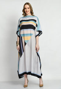 Patterned Silk Kaftan Dress - Navvi.in