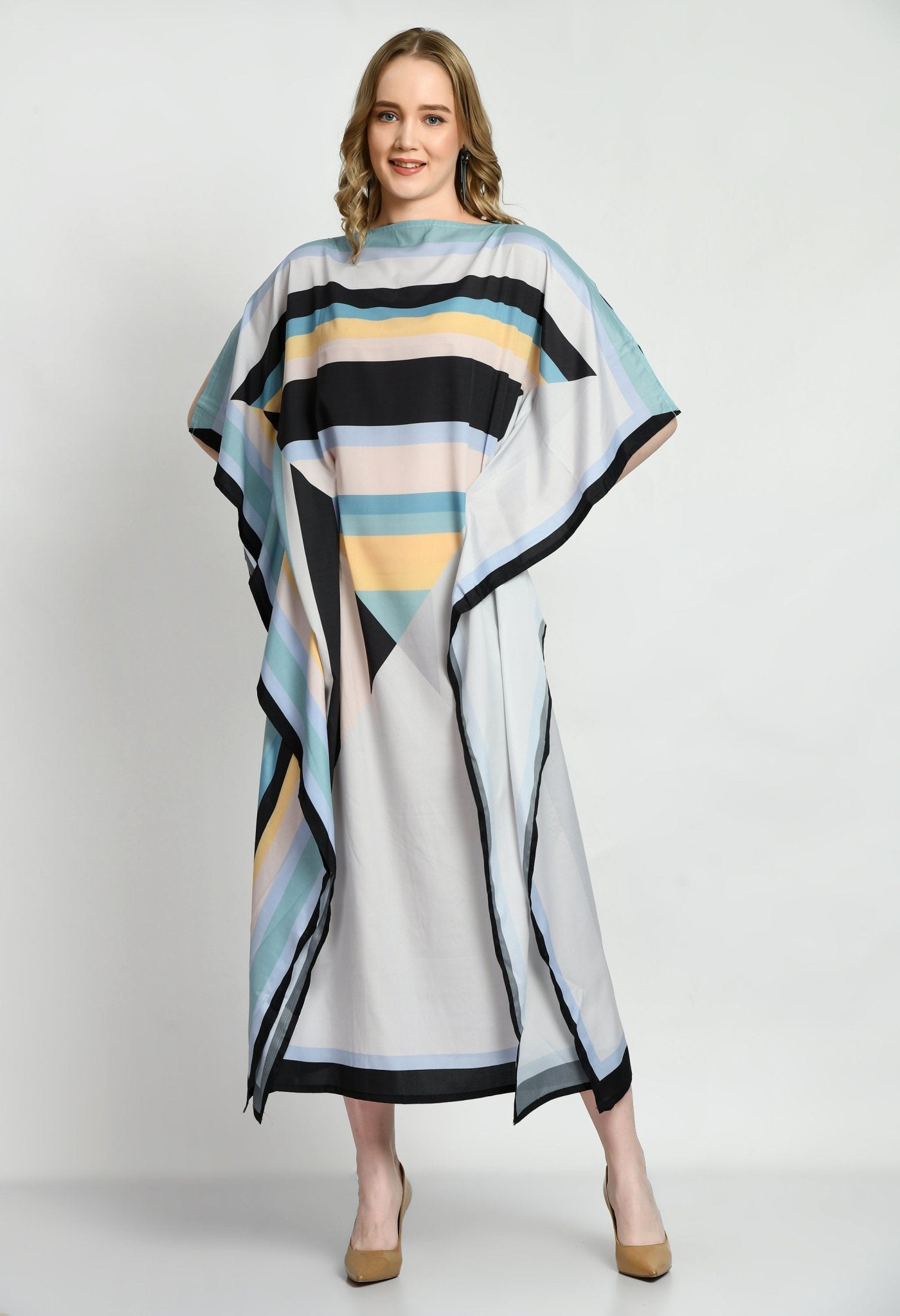 Patterned Silk Kaftan Dress - Navvi.in