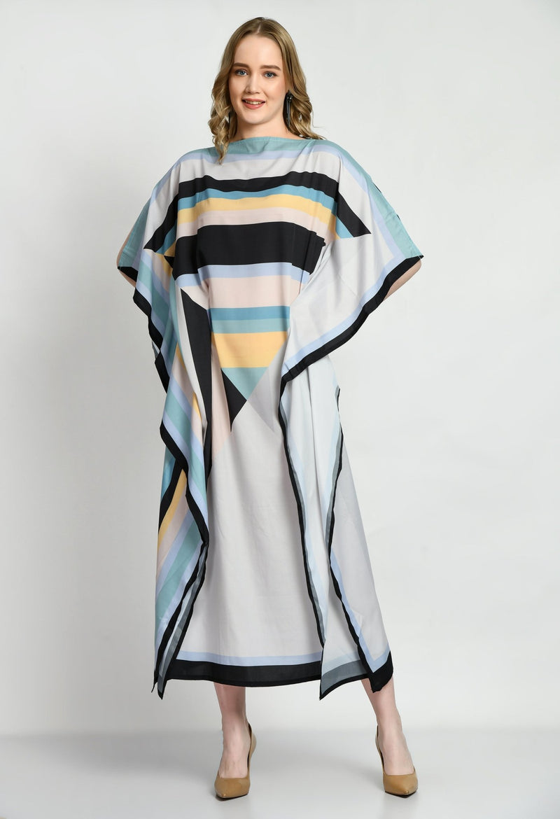 Patterned Silk Kaftan Dress - Navvi.in