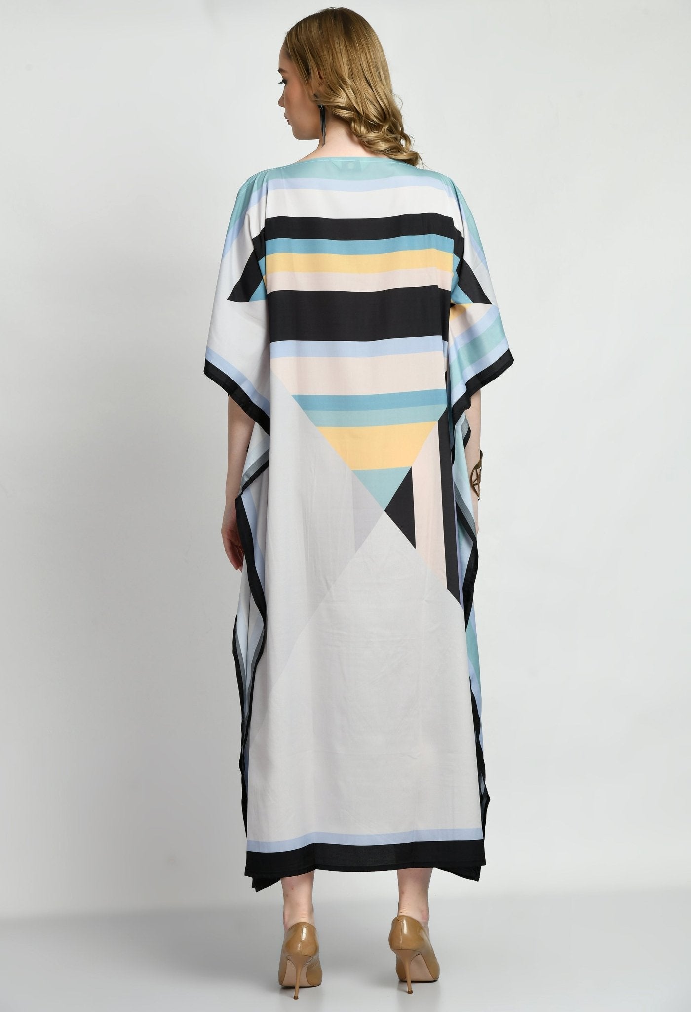 Patterned Silk Kaftan Dress - Navvi.in
