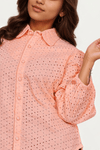 Peach Eyelet Cotton Shirt - Navvi.in