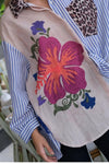 Peacock and Floral Printed Oversized Shirt Dress - Navvi.in