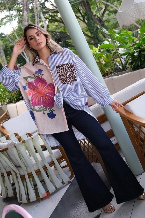 Peacock and Floral Printed Oversized Shirt Dress - Navvi.in