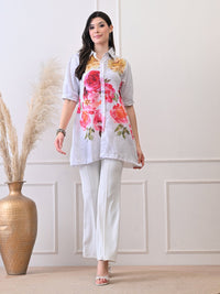 Petal Glow White Shirt in Pure Cotton Mulmul - Navvi.in