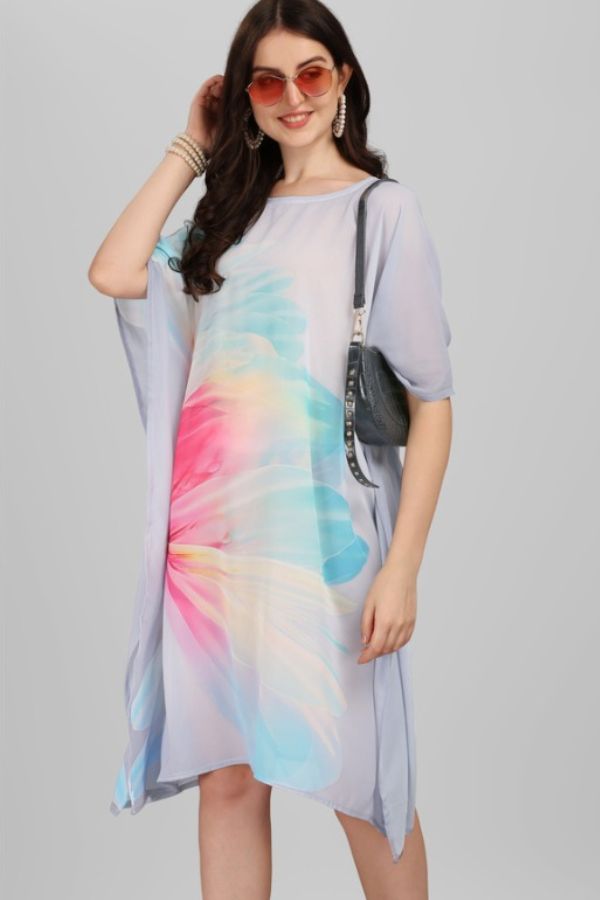 Pink and Blue Pattern Kaftan - Navvi.in
