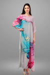Pink and Turquoise Watercolour Print Kaftan - Navvi.in