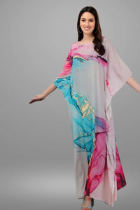 Pink and Turquoise Watercolour Print Kaftan - Navvi.in
