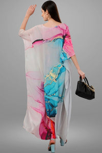 Pink and Turquoise Watercolour Print Kaftan - Navvi.in