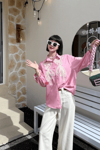 Pink Aura – Chic Embroidered Shirt - Navvi.in