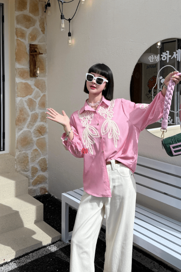 Pink Aura – Chic Embroidered Shirt - Navvi.in