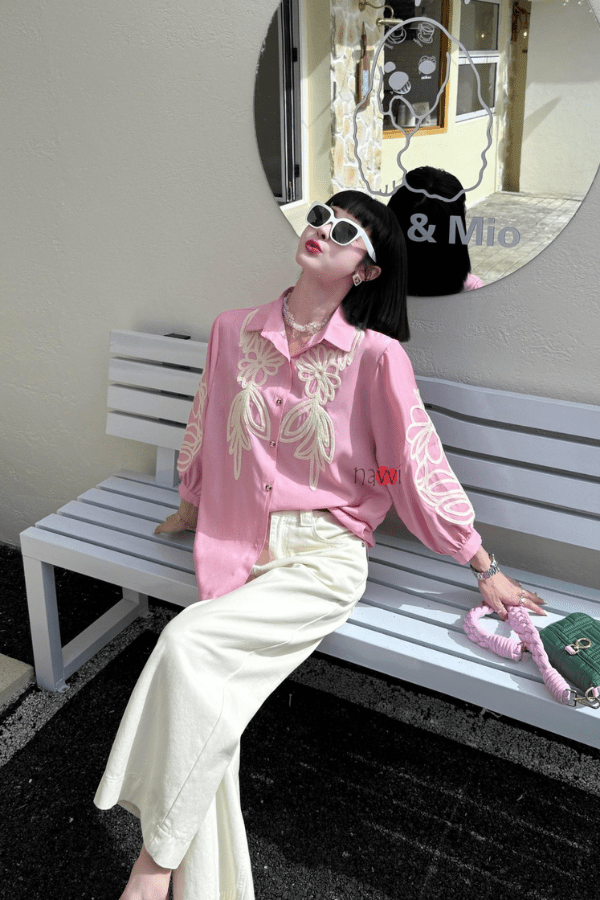 Pink Aura – Chic Embroidered Shirt - Navvi.in