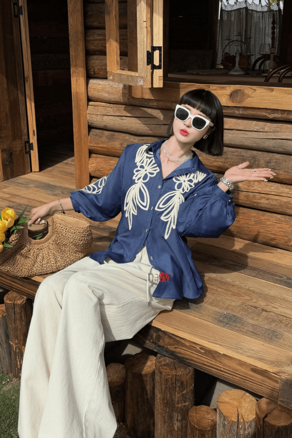 Pink Aura – Chic Embroidered Shirt - Navvi.in