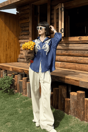 Blue Aura – Chic Embroidered Shirt