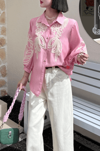 Pink Aura – Chic Embroidered Shirt - Navvi.in