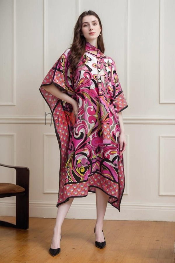 Pink Printed Kaftan - Navvi.in