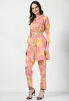 Pink Yellow Co - ord Set with Embellished Belt - Navvi.in