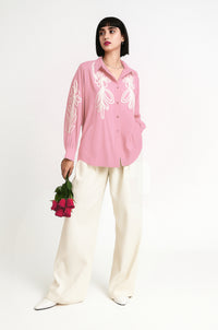 Pink Aura – Chic Embroidered Shirt